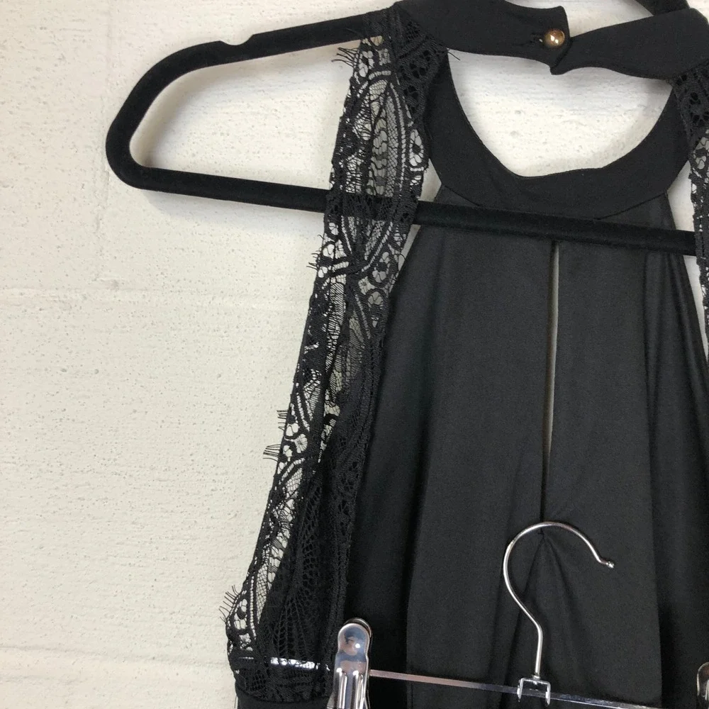 Lulus Womens Whimsigoth Witchy Lace Open Back Semi-Sheer Dress Size M‎ Black